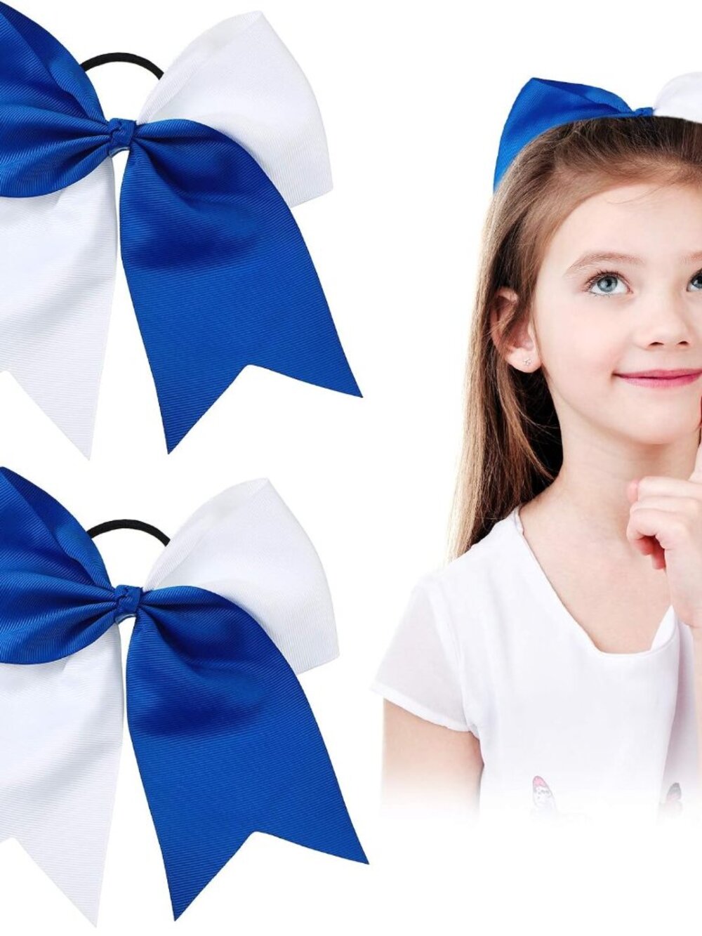 2 Pack Large Cheerleading Hair Bows,Blue and White